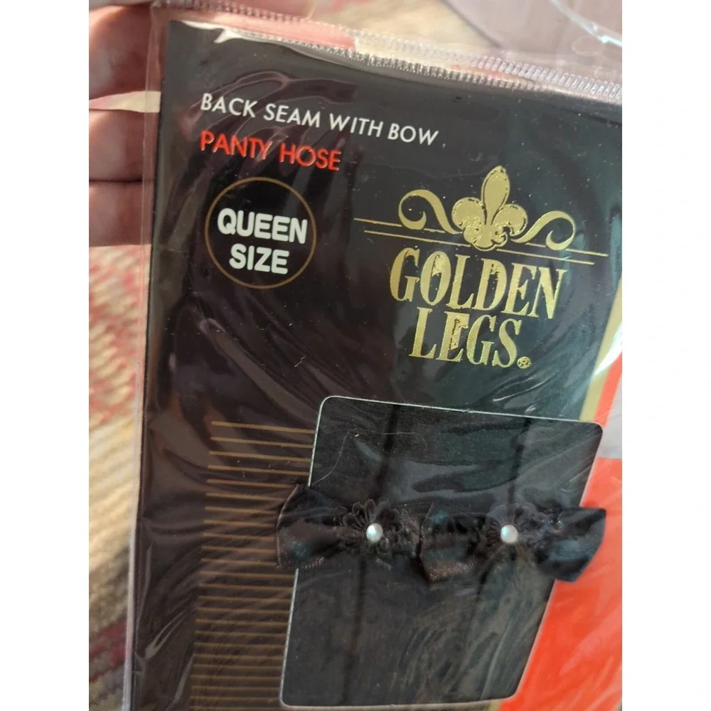 New Sexy‎ Golden LEGS Black QUEEN STOCKINGS w/bows PANTYHOSE nylon HOSIERY